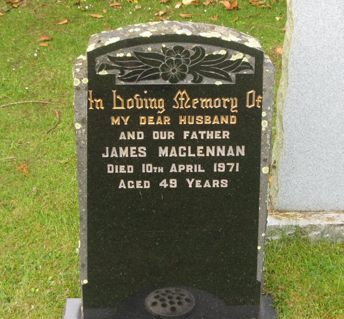 Photo of headstones/James MacLennan died 1971 MI Urray West